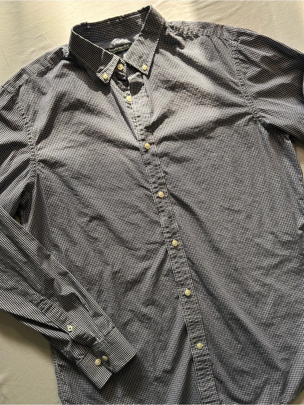 Banana Republic Blue Gingham Soft Wash Slim Fit Shirt XL Tall
